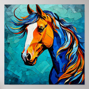 Paard Gebrandschilderd Elegante Kleurrijke Mozaïek Poster