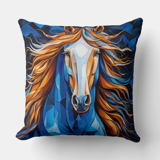 Paard Gebrandschilderd Glas Kussen (Voorkant)