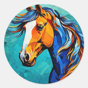 Paard Gebrandschilderd Glas Ronde Sticker