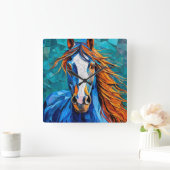 Paard Gebrandschilderd Glas Vierkante Klok (Huis)