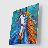 Paard Gebrandschilderd Glas Vierkante Klok (Hoek)