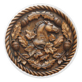 Paard Gegraveerd met Eikels en Eikenbladeren Touw Keramische Knop (Voorkant)