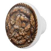 Paard Gegraveerd met Eikels en Eikenbladeren Touw Keramische Knop (Rechts)