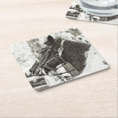 Paard gestileerde zwart-wit grafische kunstfoto kartonnen onderzetters (Schuin)