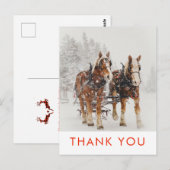 Paard getrokken slee Kerstscene Bedankt Briefkaart (Voorkant / Achterkant)