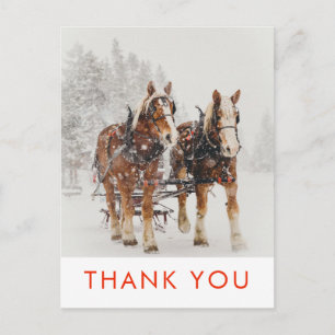Paard getrokken slee Kerstscene Bedankt Briefkaart