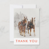 Paard getrokken slee kerstscène dank u bedankkaart (Voorkant)