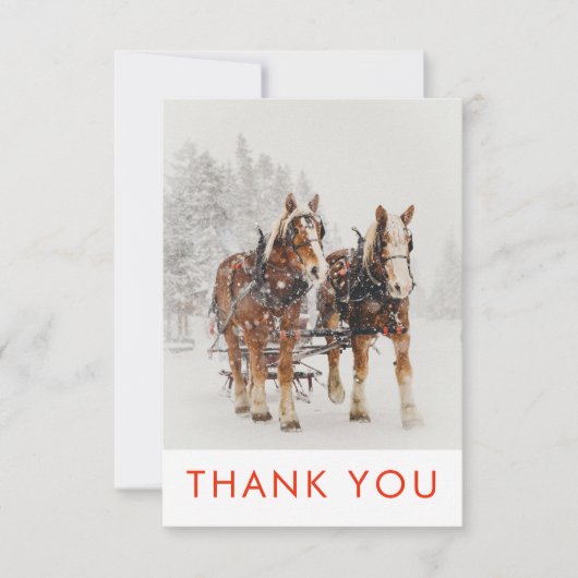 Paard getrokken slee kerstscène dank u bedankkaart (Voorkant)