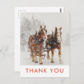 Paard getrokken slee kerstscène dank u briefkaart (Voorkant / Achterkant)