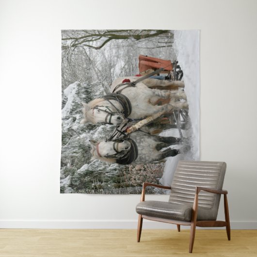 Paard getrokken slee rijden wandkleed (In situ)
