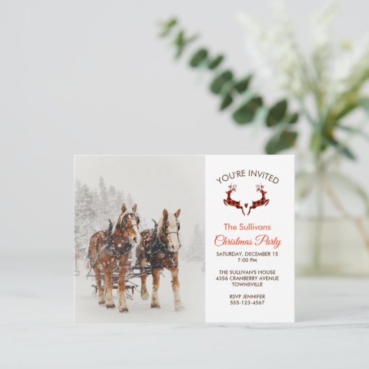 Paard getrokken slee winter kerstfeest briefkaart (Staand voorkant)