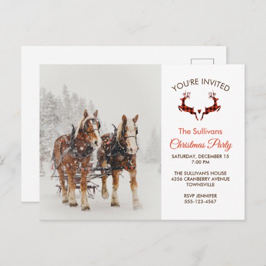 Paard getrokken slee winter kerstfeest briefkaart (Voorkant / Achterkant)