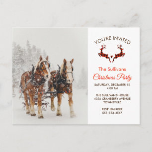 Paard getrokken slee winter kerstfeest briefkaart