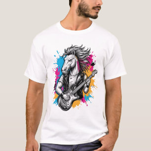 Paard Gitaarspeler Vintage Gravure T-Shirt Desi