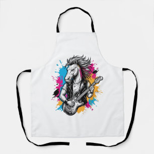 Paard Gitaarspeler Vintage Gravure T-Shirt Desi Schort