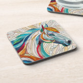 Paard - Glas in lood Mozaïek Digitale Kunst Bier Onderzetter (Linkerzijde)