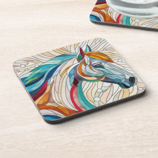 Paard - Glas in lood Mozaïek Digitale Kunst Bier Onderzetter (Linkerzijde)