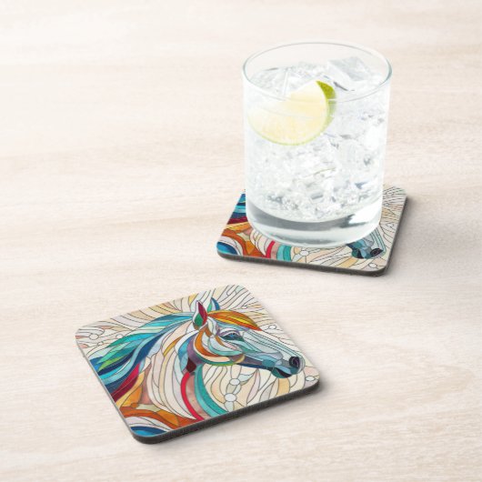 Paard - Glas in lood Mozaïek Digitale Kunst Bier Onderzetter (Rechterzijde)