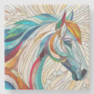 Paard - Glas in lood Mozaïek Digitale Kunst Stenen Onderzetter