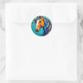 Paard Glas in Lood Ronde Sticker (Tas)