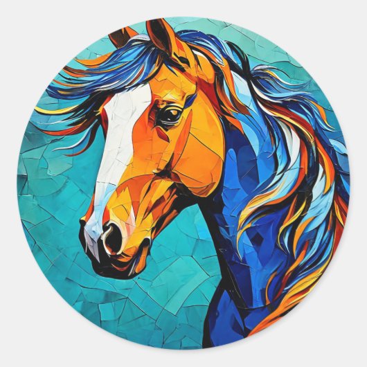 Paard Glas in Lood Ronde Sticker (Voorkant)