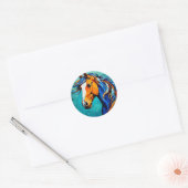 Paard Glas in Lood Ronde Sticker (Envelop)