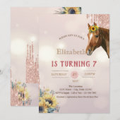  Paard Glitter Drips Zonnebloemen Verjaardag Kaart (Voorkant / Achterkant)