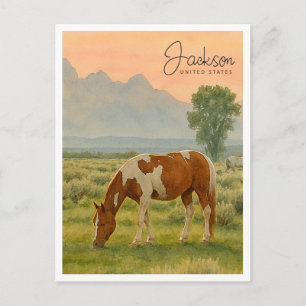 Paard & Grand Tetons Jackson WY Watercolor Feestdagenkaart