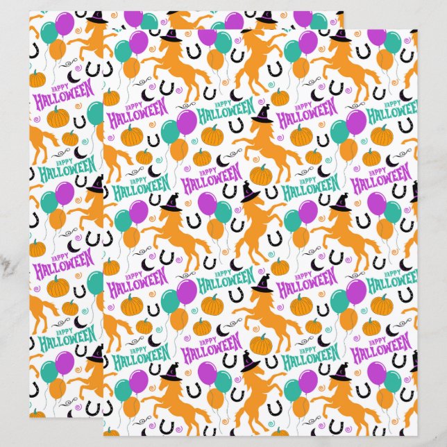 Paard Halloween scrapboekpapier (Voorkant / Achterkant)
