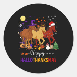 Paard Halloween Thanksgiving Kerstmis Gelukkig Hal Ronde Sticker
