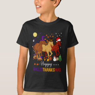 Paard Halloween Thanksgiving Kerstmis Gelukkig Hal T-shirt