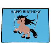 Paard Happy-verjaardagskaartje in blauw. Groot Cadeauzakje (Voorkant)
