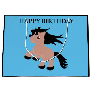 Paard Happy-verjaardagskaartje in blauw. Groot Cadeauzakje