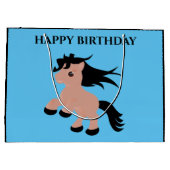 Paard Happy-verjaardagskaartje in blauw. Groot Cadeauzakje (Achterkant)