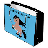 Paard Happy-verjaardagskaartje in blauw. Groot Cadeauzakje (Achterkant Gekanteld)