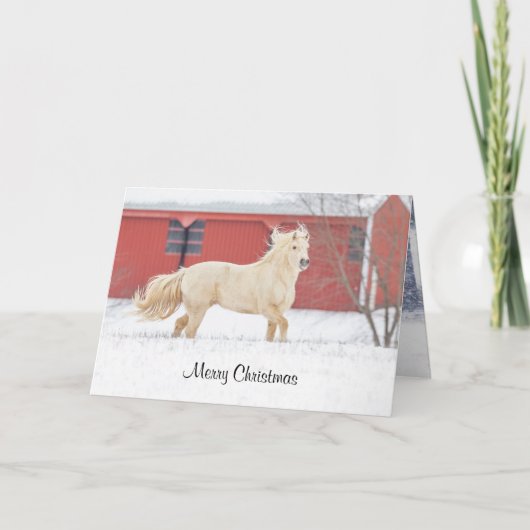 Paard hardlopen in Sneeuw Gevouwen Vakantie Kaart (Voorkant)