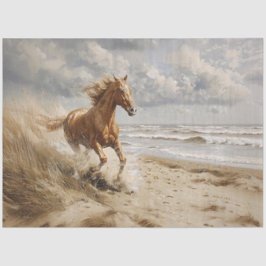 Paard Hardlopen op het strand Schilderij Decoupage Tissuepapier (Voorkant)