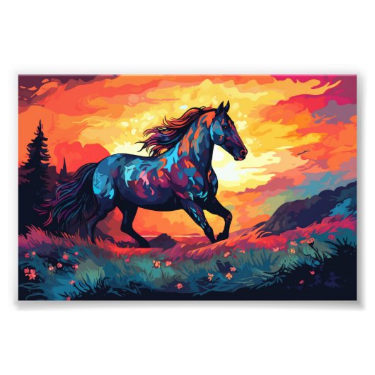 Paard hardlopen op veld Abstracte kunst paardenlie Foto Afdruk (Voorkant)