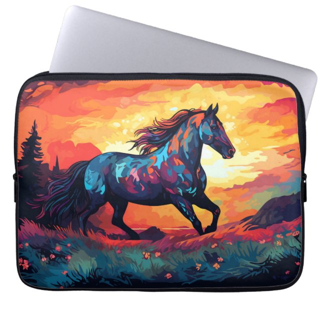 Paard hardlopen op veld Abstracte kunst paardenlie Laptop Sleeve (Voorkant)