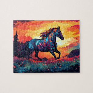 Paard hardlopen op veld Abstracte kunst paardenlie Legpuzzel