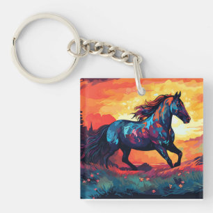 Paard hardlopen op veld Abstracte kunst paardenlie Sleutelhanger