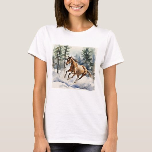 Paard hardlopend in sneeuw T-shirt (Voorkant)