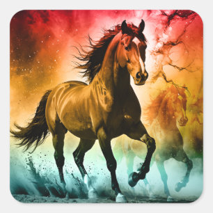 Paard hardlopend vierkante sticker
