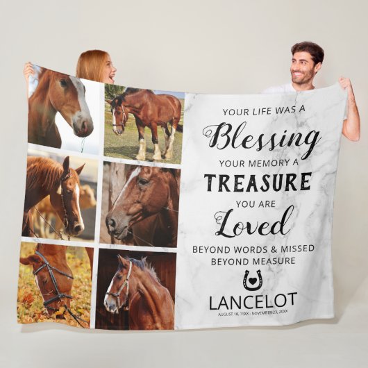 Paard Herdenkingsfoto Collage Fleece Deken (In situ)