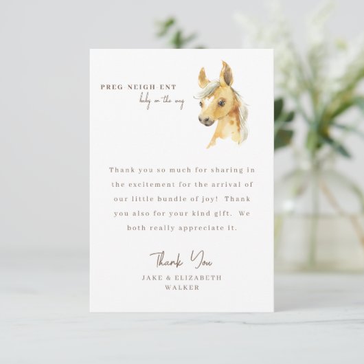 Paard Het is een Boy Baby shower Bericht Dank je I Bedankkaart (Staand voorkant)