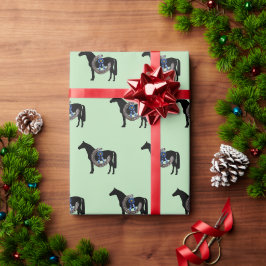 Paard, hoefijzer en blauw lint cadeaupapier