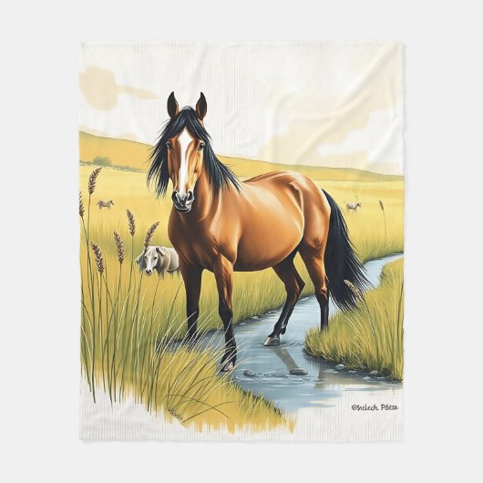 Paard in aardse tinten fleece deken (Voorkant)