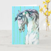  Paard in Aqua Art Note Kaart (Gele Bloem)