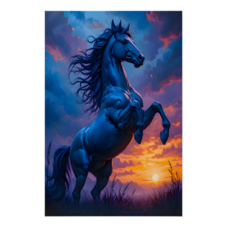 Paard in blauw Zonsondergang Fantasie Kunst Gesche Perfect Poster