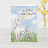 Paard in Bloemenveld Verjaardag Meisje Kaart (Gele Bloem)